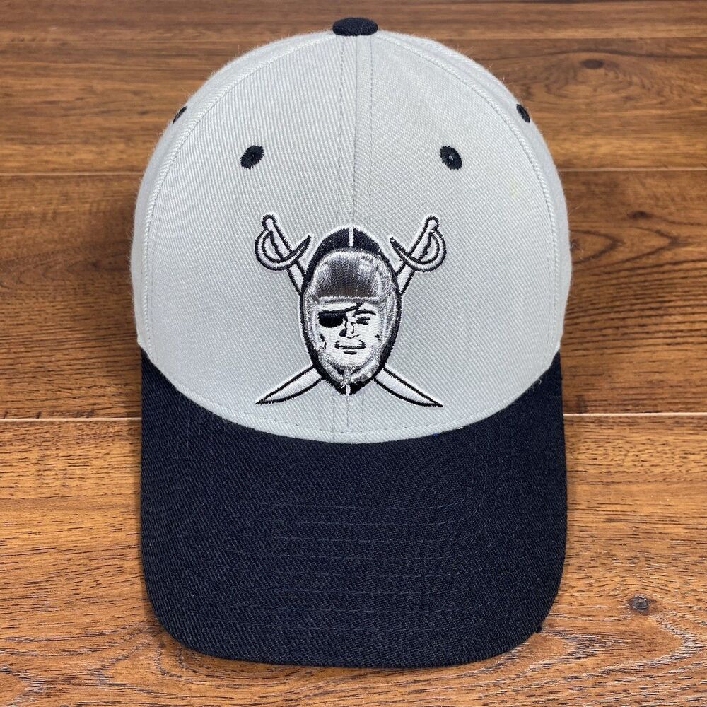 Oakland Raiders Logo NFL Reebok StrapBack Cap Hat Vintage Collector Gray Wool